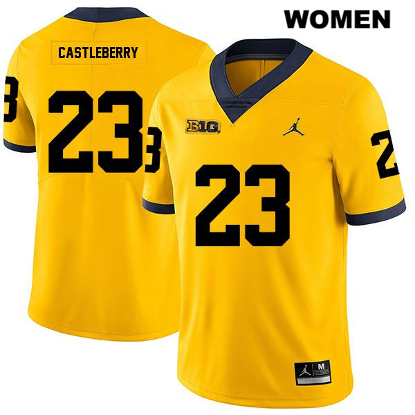 Women's NCAA Michigan Wolverines Jordan Castleberry #23 Yellow Jordan Brand Authentic Stitched Legend Football College Jersey VJ25N47CF